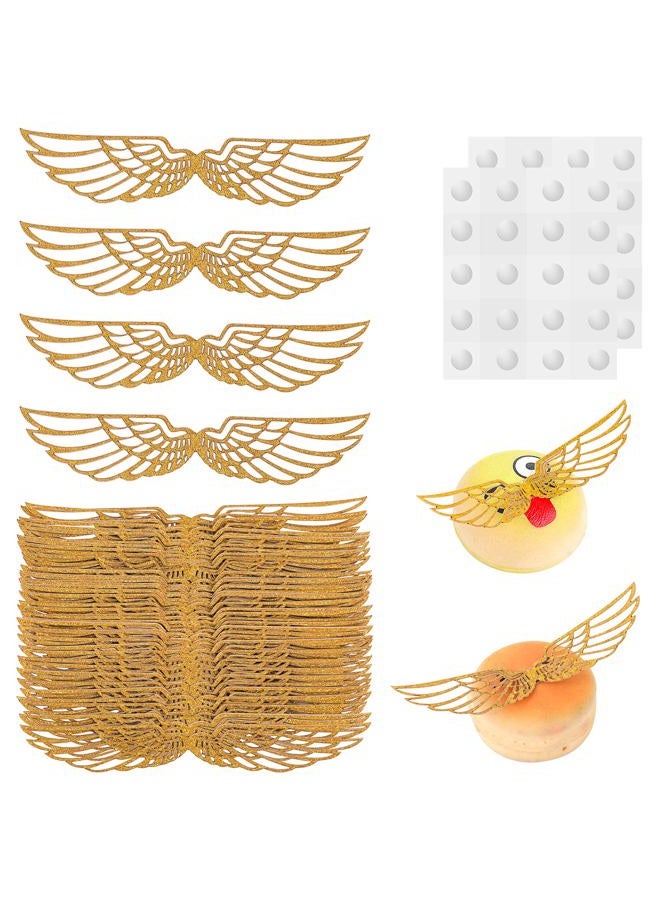 COBEE Golden Glitter Wings Cake Toppers, 40pcs Gold Wings Wizard Party Chocolate Decoration Cupcake Toppers Shiny Cake Party Decorations for Wizard Theme Party Anniversary Birthday Wedding - Image 1