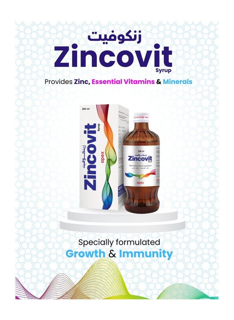 أبيكس شراب زينكوفيت 200 مل - مكمل غذائي أساسي متعدد الفيتامينات والمعادن لدعم الصحة العامة والمناعة - Image 2