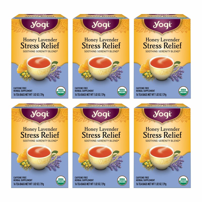 Yogi Tea شاي يوجي بالعسل والخزامى لتخفيف التوتر 16 كيس شاي لكل عبوة 6 عبوات شاي البابونج والخزامى العضوي يشمل بلسم الليمون وعشب الليمون وورق النعناع وورق النعناع بنكهة العسل والمزيد - Image 2