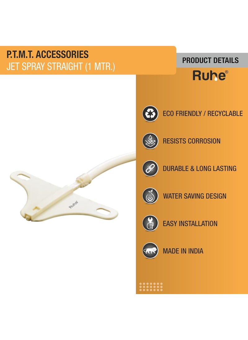 Ruhe® PTMT Straight Nozzle Jet Spray | PTMT Toilet Bidet Or Jet Hands-Free Spray Flat Nozzle, 1 Meter Heavy PVC Hose (Pack of 2)
