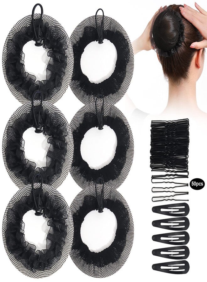 KESAPLAN 6PCS Bun Hair Nets Set Reusable Elastic Mesh Bun Cover for Ballerina Dancer Bank Clerk Nurse Hair Fixing Black Stretch Lace Hair Accessories Headwear for Women Girls Mixed Style (Medium) - Image 1