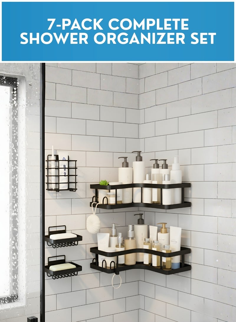 JUNI Shower Caddy 5-Pack – Adhesive No Drill Bathroom Organizer, Stainless Steel Rustproof Shower Shelves for Inside Shower, Kitchen & Bathroom Storage - Image 3