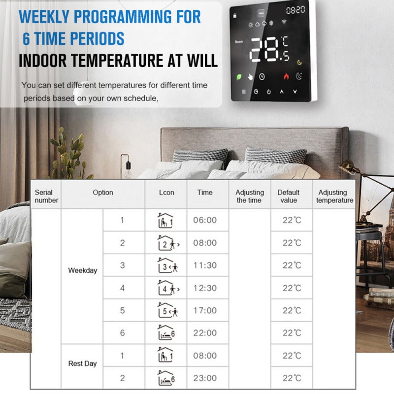Wifi Temperature Controller 3.5-Inch Large LCD Display - Weekly Programmable Smart Thermostat With Child Lock For Home Electric Heating - Image 2