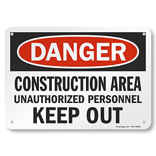 SmartSign "Danger - Construction Area, Unauthorized Personnel Keep Out" Sign | 7" x 10" Aluminum - Image 1