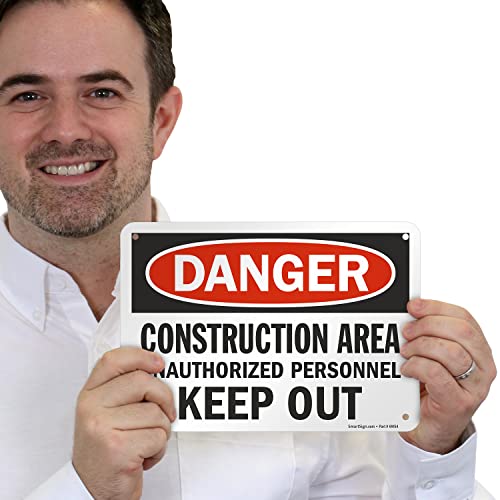 SmartSign "Danger - Construction Area, Unauthorized Personnel Keep Out" Sign | 7" x 10" Aluminum - Image 2