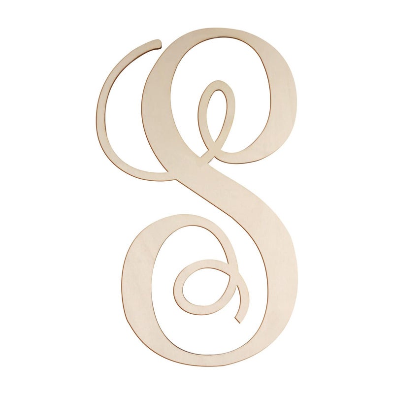 Focal20 Cursive Wooden Letters S for Wall Decor 14 Inch Large Wooden Letters Unfinished Monogram Wood Letter Crafts Alphabet Sign Cutouts for DIY Painting Door Hanger S