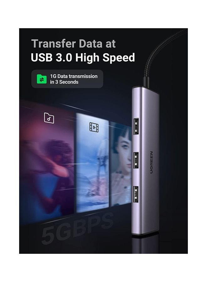 Ugreen USB C Hub 4-in-1  4 Ports USB 3.0 Adapter USB Dongle with Nylon Braided Cable High-Speed 5Gbps USB Splitter for MacBook Pro Air iPad Pro Dell iMac etc - Image 2