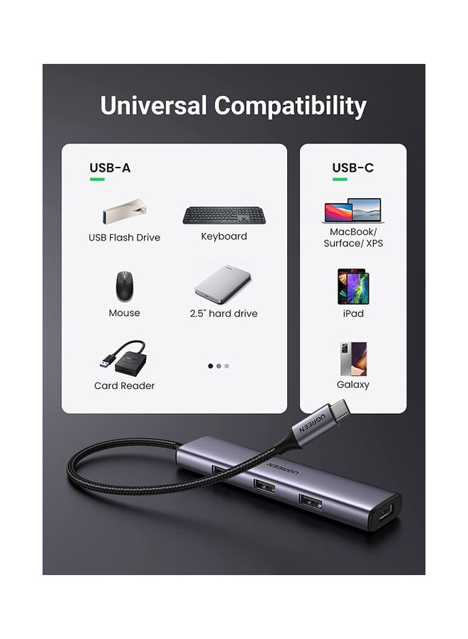 Ugreen USB C Hub 4-in-1  4 Ports USB 3.0 Adapter USB Dongle with Nylon Braided Cable High-Speed 5Gbps USB Splitter for MacBook Pro Air iPad Pro Dell iMac etc - Image 4