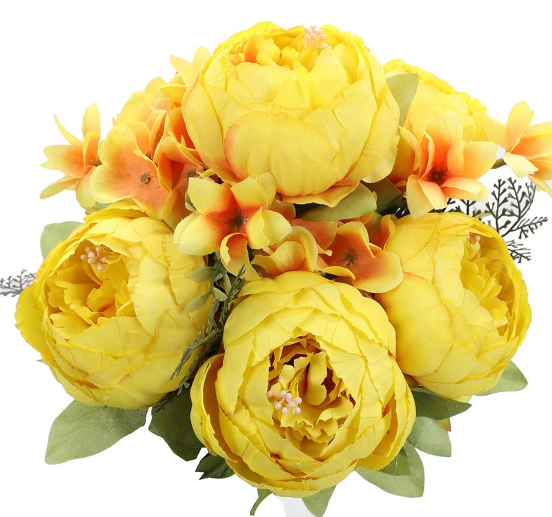 Duovlo Artificial Peony Silk Flowers Fake Flowers Vintage Wedding Home DecorationPack of 1 Yellow