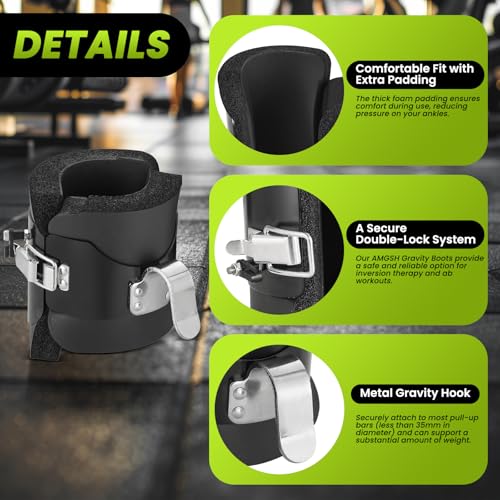 AMGSH Gravity Boots Inversion Boots, Gravity Boots Hanging Upside Down with 2 Gravity Hook, Anti Gravity Inversion Boots for Core Gym Fitness Exerciser, Ab Crunch, Abdominal Sit Up, Hooks Bar Therapy - Image 4