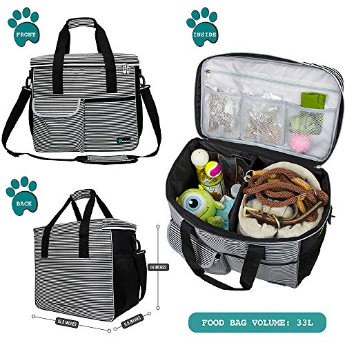 PetAmi Dog Travel Bag - Organizer with Food Container, Bowls & Accessories for Weekend Camping, Cat Diaper Bag (Stripe Black, Large) - Image 2