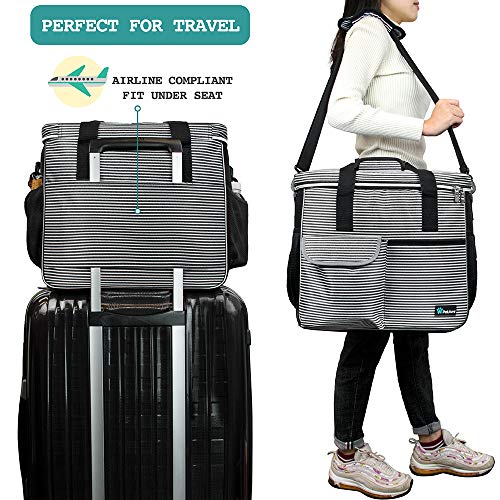 PetAmi Dog Travel Bag - Organizer with Food Container, Bowls & Accessories for Weekend Camping, Cat Diaper Bag (Stripe Black, Large) - Image 5