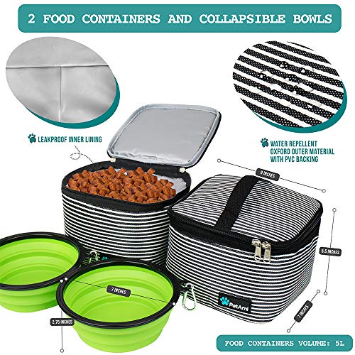 PetAmi Dog Travel Bag - Organizer with Food Container, Bowls & Accessories for Weekend Camping, Cat Diaper Bag (Stripe Black, Large) - Image 3