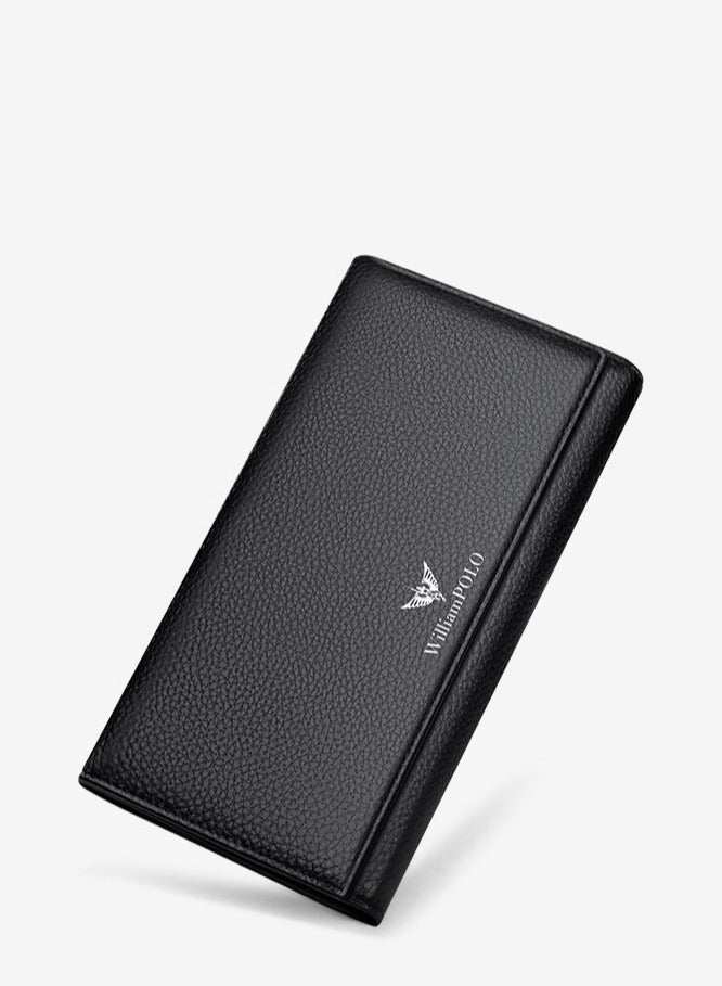 ويليامبولو محفظة جلدية طويلة للرجال WilliamPolo مع ثلاثة أضعاف متعددة الوظائف طبقة رأس جلد محفظة الأعمال العادية - Image 1