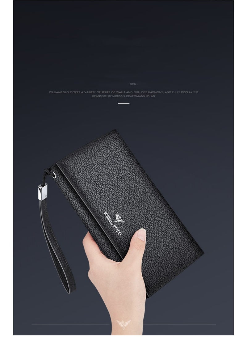 ويليامبولو محفظة جلدية طويلة للرجال WilliamPolo مع ثلاثة أضعاف متعددة الوظائف طبقة رأس جلد محفظة الأعمال العادية - Image 4