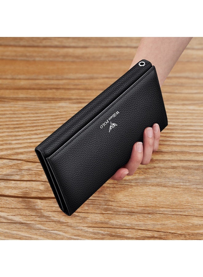 ويليامبولو محفظة جلدية طويلة للرجال WilliamPolo مع ثلاثة أضعاف متعددة الوظائف طبقة رأس جلد محفظة الأعمال العادية - Image 2