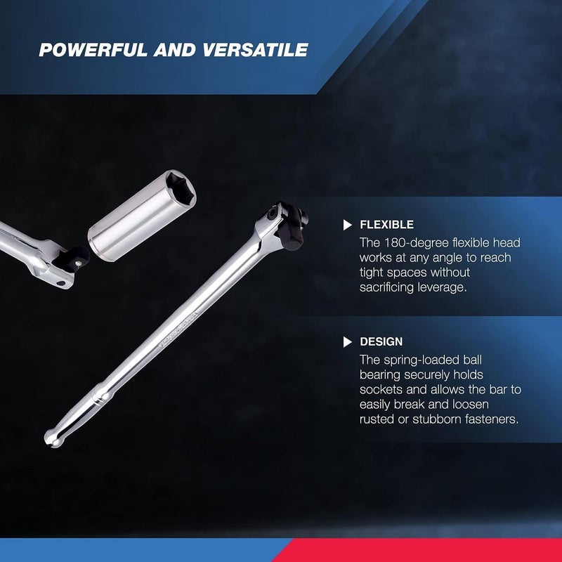 Neiko 00200A 1/2" Drive Extension Breaker Bar - 15" Length with Rotating Flex Head, Chrome Vanadium Steel - Image 3