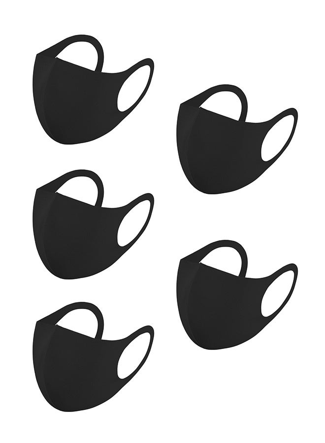 GIFT 5 Pcs Washable and Reusable Space Cotton Dust Black Face Mask for Adults Fashion Cloth Fabric Face Protection, Unisex Earloop Black Dust Reusable Washable - Image 1