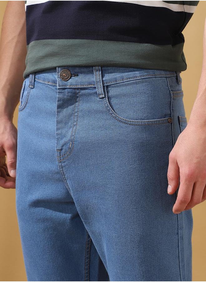 Dennis Lingo - Straight Fit Solid Indigo 78% cotton 20% Poly 2% spandex Mid Rise Waist Full Length Woven Weave Jean for Men with Button/Zip Closure -crafted to complement every occasion. - Image 1