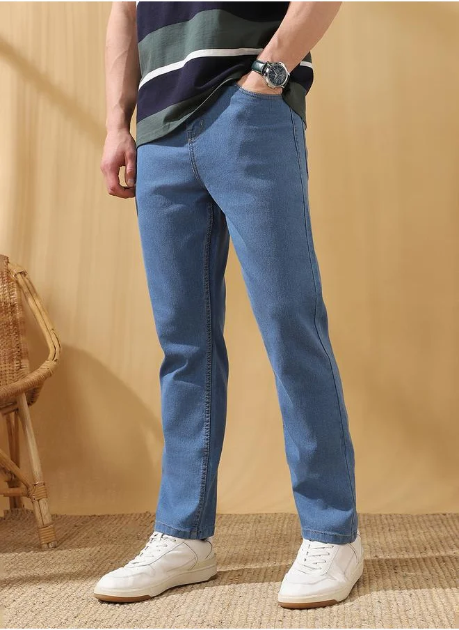 دينيس لينغو Straight Fit Solid Indigo 78% cotton 20% Poly 2% spandex Mid Rise Waist Full Length Woven Weave Jean for Men with Button/Zip Closure -crafted to complement every occasion.