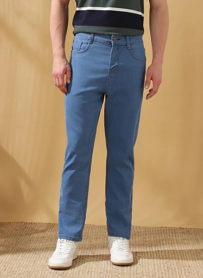 Dennis Lingo Men's Indigo Cotton Blend Solid Pattern Full Length Straight Fit Jeans