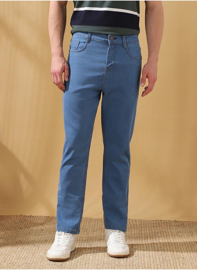 Dennis Lingo - Straight Fit Solid Indigo 78% cotton 20% Poly 2% spandex Mid Rise Waist Full Length Woven Weave Jean for Men with Button/Zip Closure -crafted to complement every occasion. - Image 1