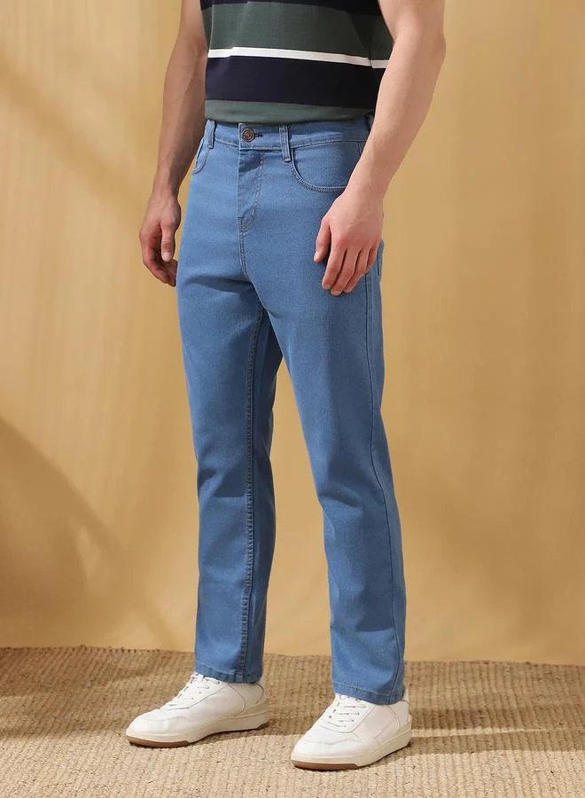Dennis Lingo Men's Indigo Cotton Blend Solid Pattern Full Length Straight Fit Jeans