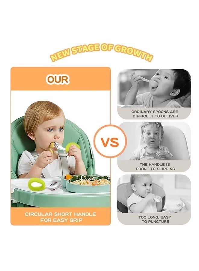 Baby Forks and Spoons Set with Case- Kids Stainless Steel Feeding Utensil - Children Safe - Self Feeding - Dishwasher Safe (Green) - Image 2