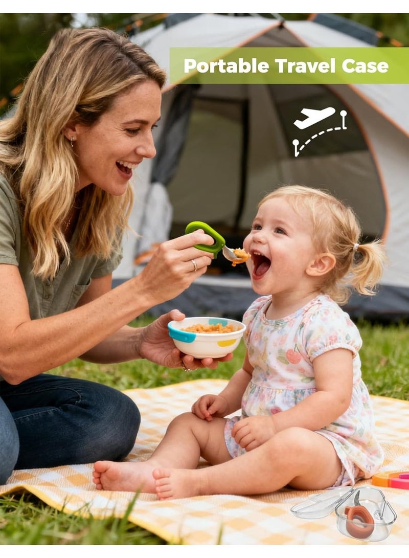 Baby Forks and Spoons Set with Case- Kids Stainless Steel Feeding Utensil - Children Safe - Self Feeding - Dishwasher Safe (Green) - Image 5