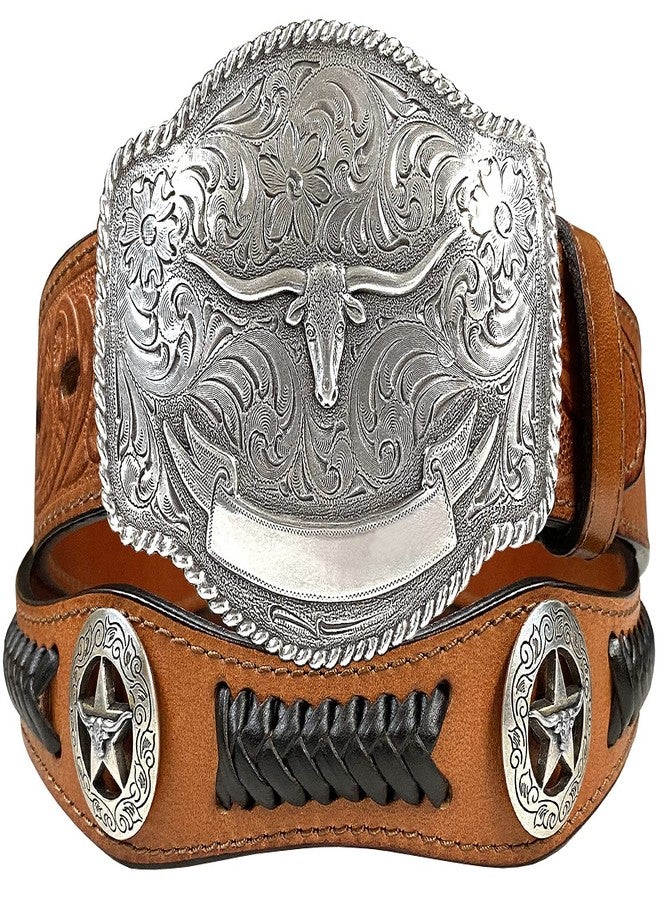 بيلتس.كوم حزام من الجلد الطبيعي الكامل الحبيبات من Belts.com، مزين بنجمة لونغ هورن من ولاية تكساس، بعرض 1-1/2 بوصة (38 مم) (بني، 32) - Image 1