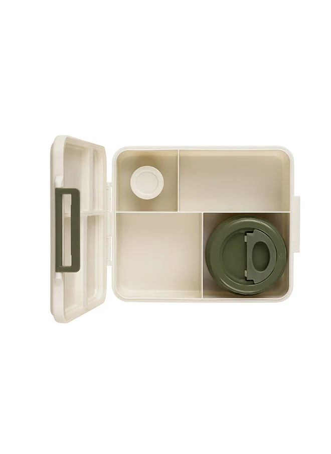 سترون Grand Lunchbox With 4 Compartments For Kids - Includes 1 Thermos Food Jar And 1 Sauce Container, Leak Proof And Bpa Free Lunch Box For Kids - Dino Green