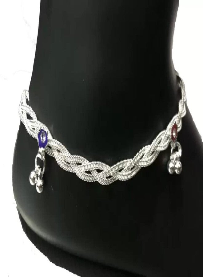 Ligament Girls Women's Silver Plated & Brass Stylish Thin Size Anklets Payal Ghungroo (White pack Of 2) - Image 4