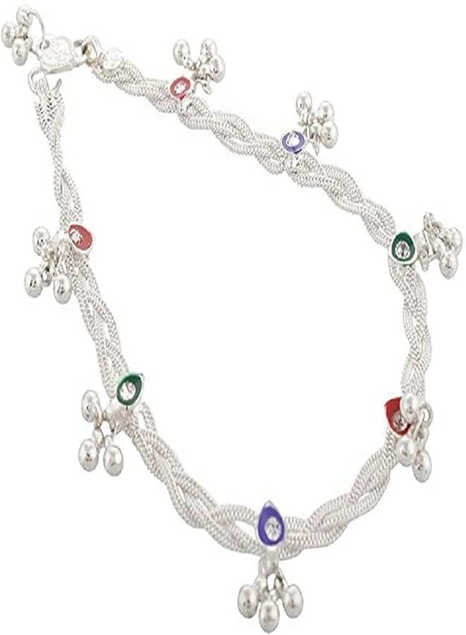 Ligament Girls Women's Silver Plated & Brass Stylish Thin Size Anklets Payal Ghungroo (White pack Of 2) - Image 3