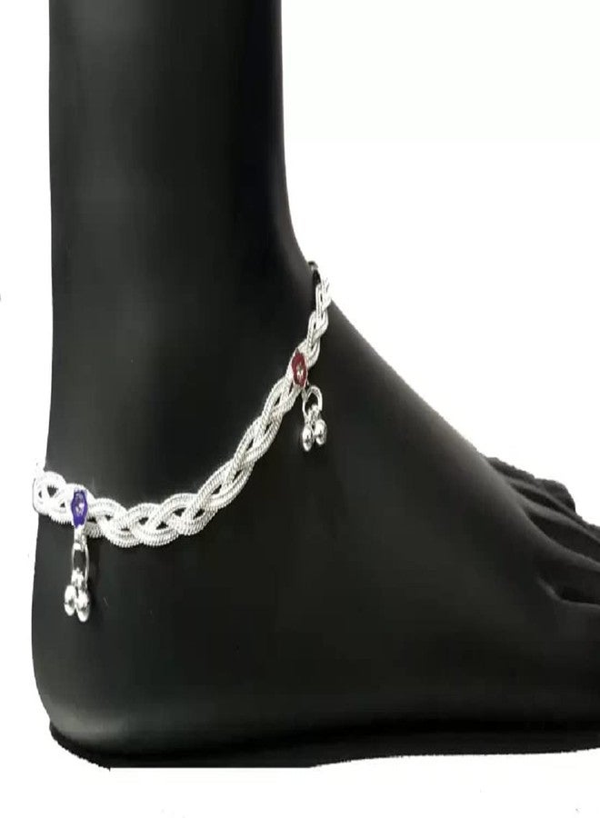 Ligament Girls Women's Silver Plated & Brass Stylish Thin Size Anklets Payal Ghungroo (White pack Of 2) - Image 5