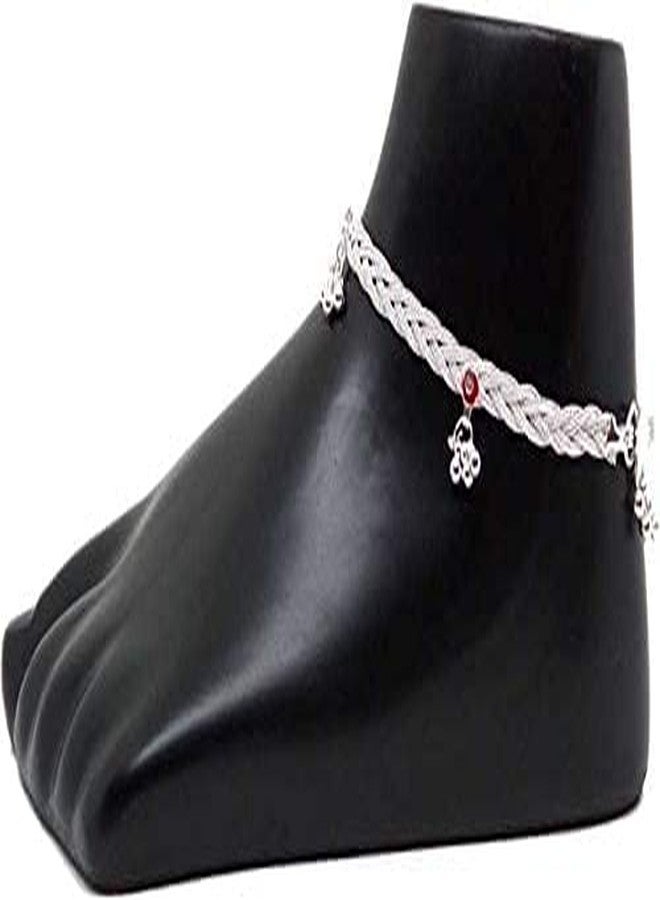 Ligament Girls Women's Silver Plated & Brass Stylish Thin Size Anklets Payal Ghungroo (White pack Of 2) - Image 2