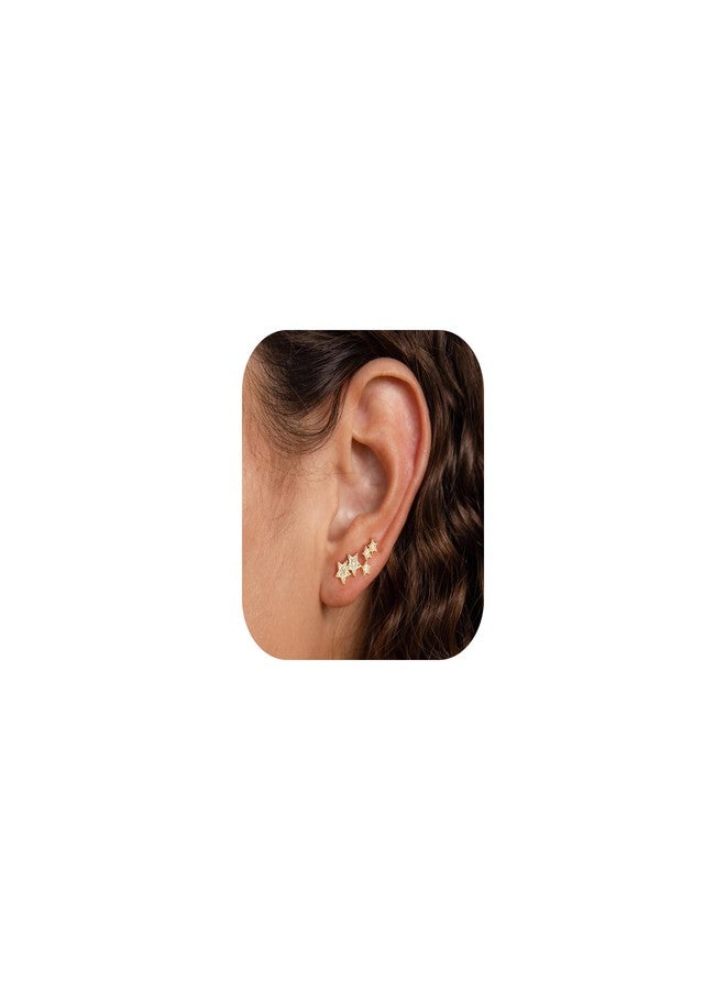 Robaice Silver Cartilage Earrings for Women 14K Silver Plated Helix Stud Star Earrings CZ Tragus Conch Daith Piercing Jewelry Gift Ear Crawer, Medium, Brass, No Gemstone - Image 1