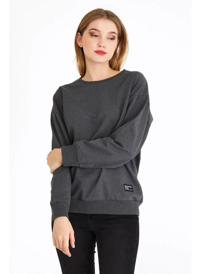 Mmetalic  Women’s Anthracite Basic Crew Neck Sweatshirt for Women | Best Price UAE