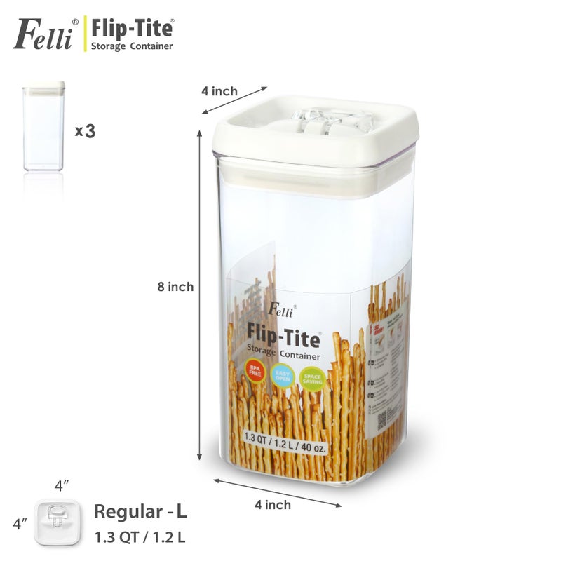 Felli Flip Tite Food Storage Container with Lid Airtight 4" Ring Seal Flip Top, Stackable Acrylic Canister Jar for Pantry Kitchen Counter, Snack Coffee Bean Granola Pet Treats Cracker Holder (1.2 L) - Image 3