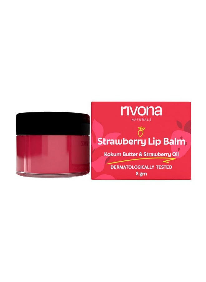 RIVONA NATURALS Strawberry Lip Balm | Avocado Butter + Kokum Butter | Moisturizing And Plumping | For Men & Women | 8 Gm  - Image 1