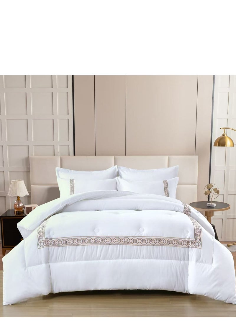 BAIG Microfiber Embroidered Soft Quality Comforter Bedding set-King Size 6Pcs 1-PC fitted bedsheet 200 * 200cm,1-PCS Comforter 220 * 240 fixed, 4PCS Super Soft Pillowcases