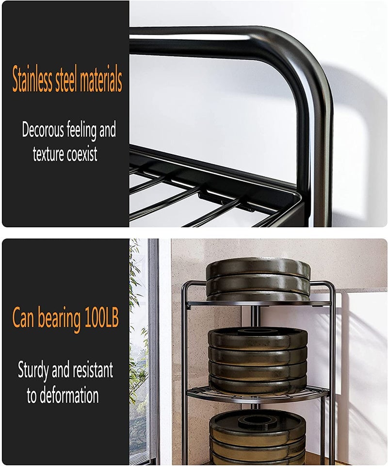 VIKIJO Kitchen Corner Shelf Rack MultiLayer Pot Rack Storage Organizer Stainless Steel Shelves Shelf Holder Heavy Duty Rack Black 3 Tier Corner - Image 3