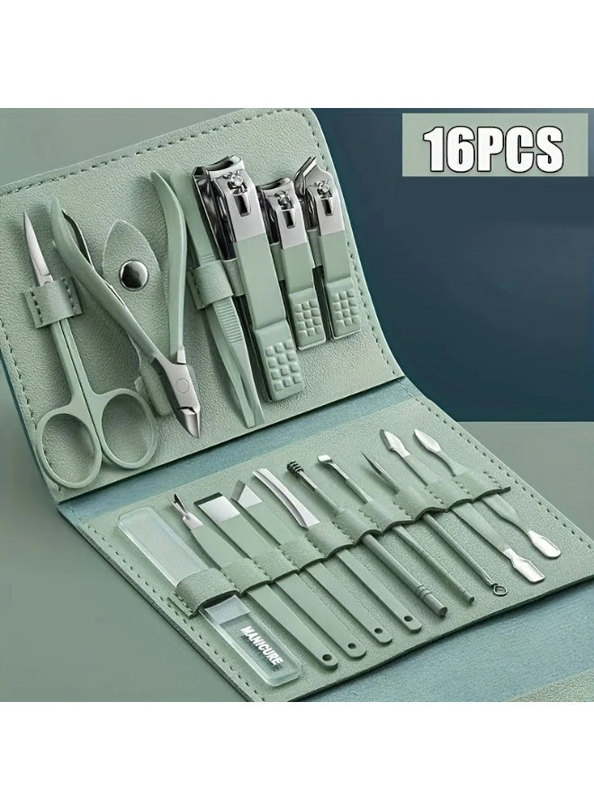 يوكانبي مجموعة أدوات العناية بالأظافر والباديكير المتعددة الوظائف - 16 قطعة من الفولاذ المقاوم للصدأ مع حقيبة تخزين قابلة للطي - Image 1