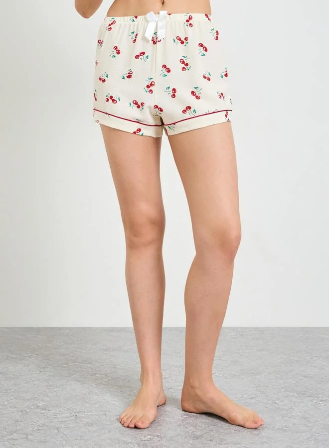 Take Two  Short Sleeve Cherry Print Pajama Set for Women | Best Price UAE