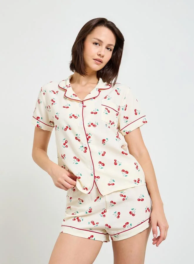 Take Two  Short Sleeve Cherry Print Pajama Set for Women | Best Price UAE
