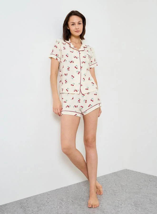 Short Sleeve Cherry Print Pajama Set