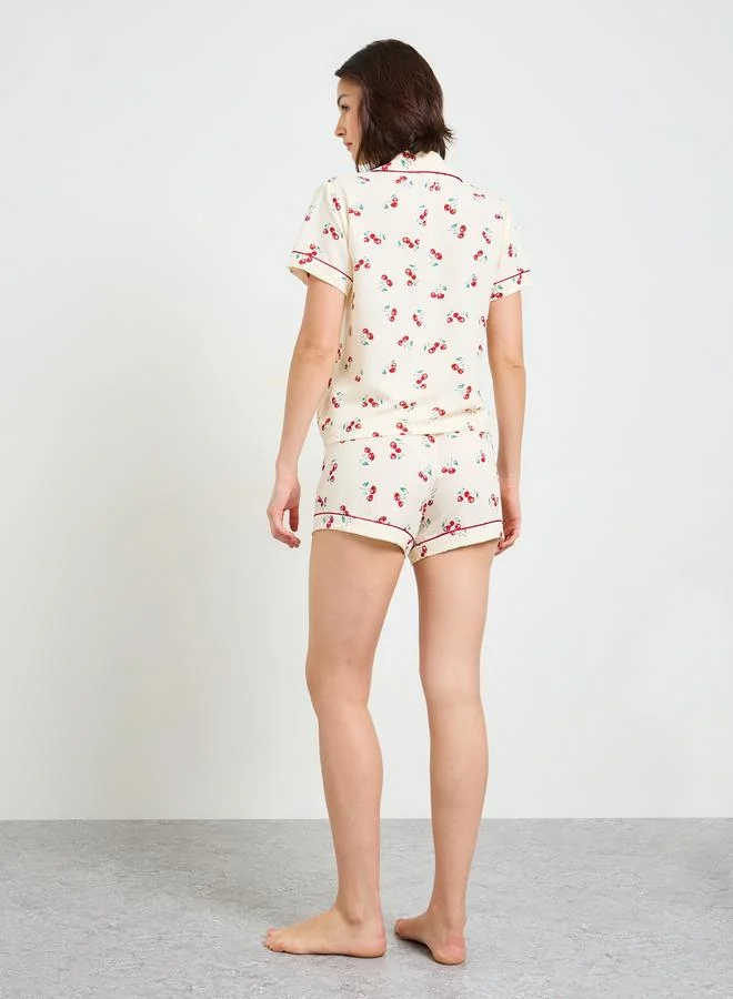 Take Two  Short Sleeve Cherry Print Pajama Set for Women | Best Price UAE