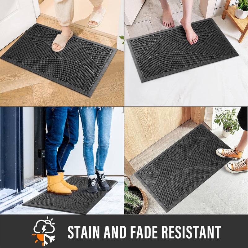 HIYARD Sturdy Front Door Mat, Absorbent Muddy Dirt Resist Welcome Door Mats Outdoor Indoor, Stain and Fade Resistant, Non-Slip Backing Entry Mat Low Profile Doormat for Entryway, 29Ã—17, Grey - Image 4