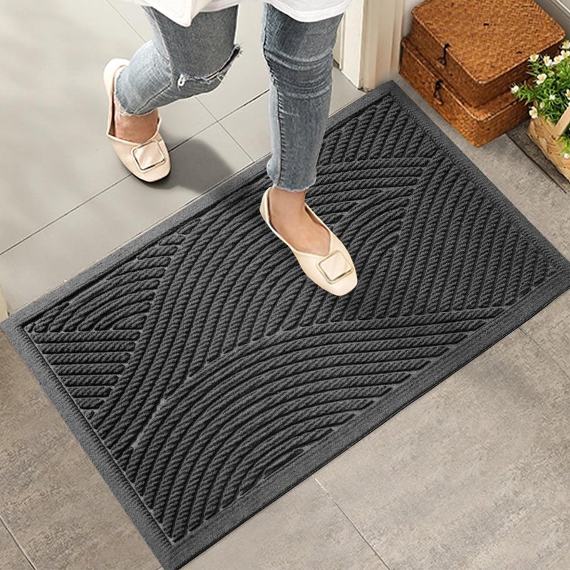 HIYARD Sturdy Front Door Mat, Absorbent Muddy Dirt Resist Welcome Door Mats Outdoor Indoor, Stain and Fade Resistant, Non-Slip Backing Entry Mat Low Profile Doormat for Entryway, 29Ã—17, Grey - Image 1