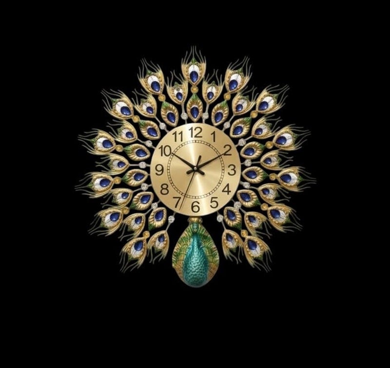 R RUNILEX Luxury European Home Decoration Creative Personality Crystal Art Metal Blue Wall Clock for Living Room Analog (Antique, 62 * 37 * 6.8 cm) - Image 4