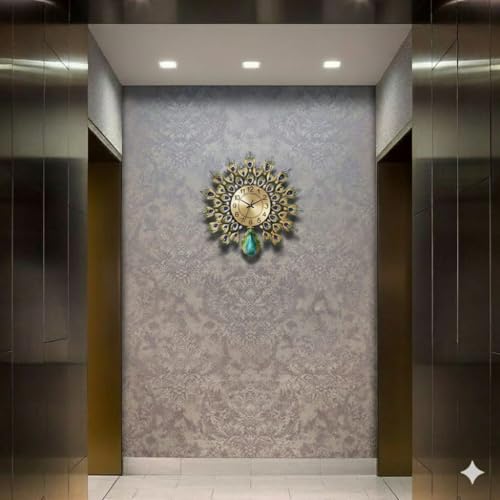 R RUNILEX Luxury European Home Decoration Creative Personality Crystal Art Metal Blue Wall Clock for Living Room Analog (Antique, 62 * 37 * 6.8 cm) - Image 3